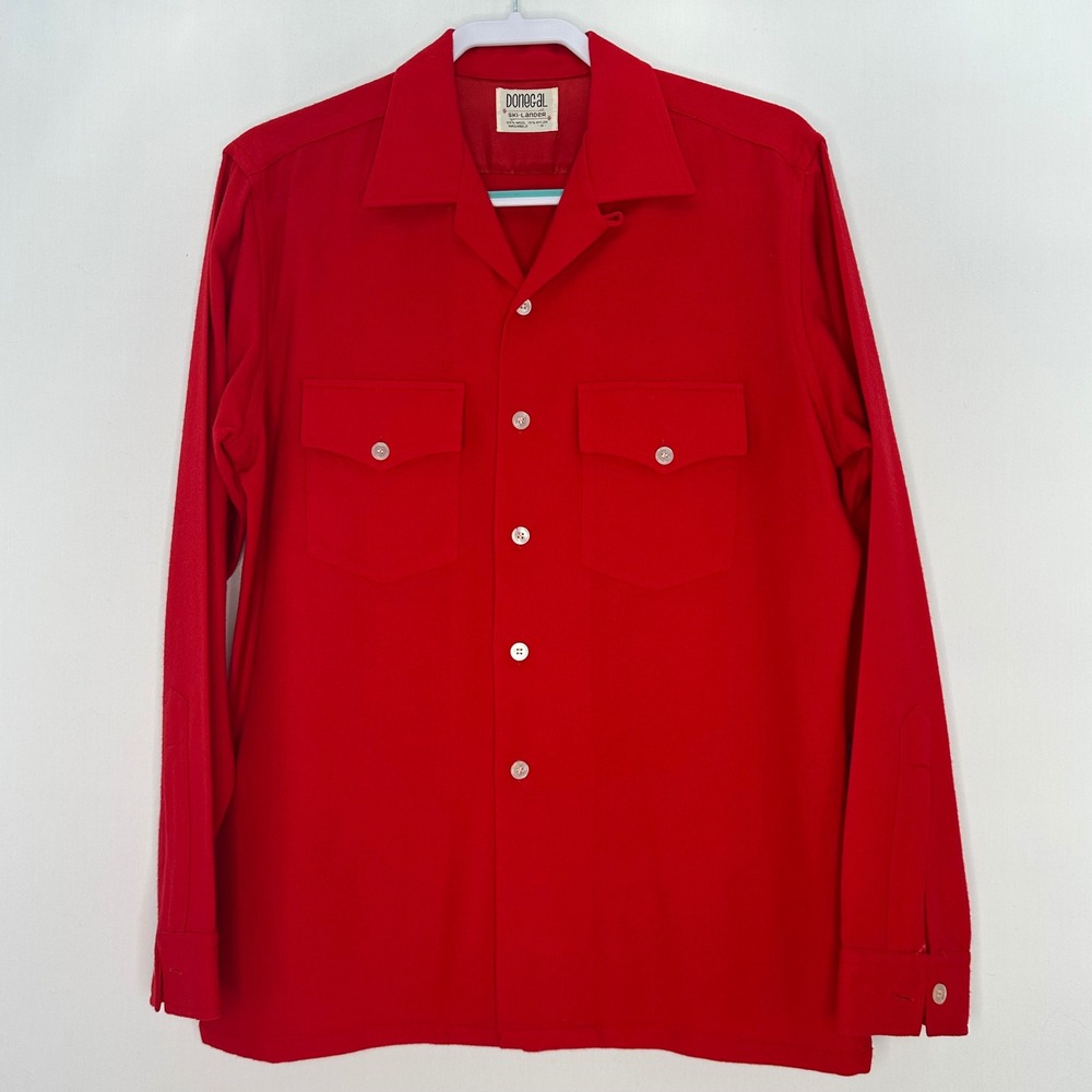 VTG 70s Donegal Ski-Lander Red Western Button Up Long Sleeve Shirt Sz M Wool Mix